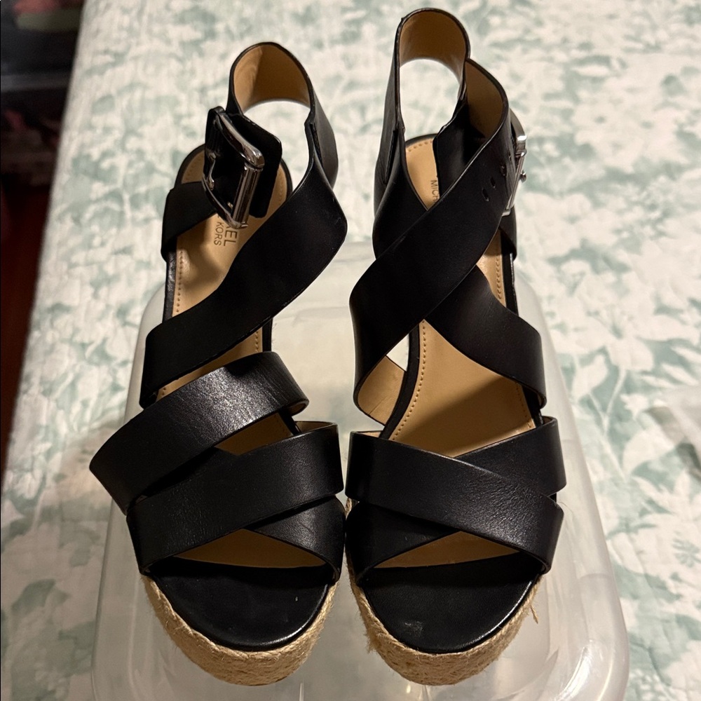 Michael Kors Black Wedge Sandals
